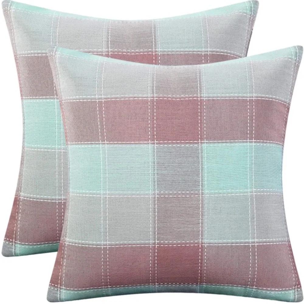 Set of 4 Plaid linen blend throw pillow covers